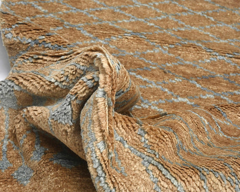 8 Feet Moroccan Brown Hand Woven Wool Runner Rug